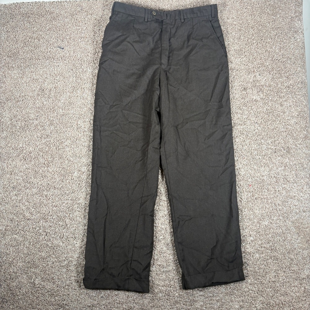 Ermenegildo Zegna Mens 32x28 Dark Brown 100% Wool Cuffed Dress Pants 75L102